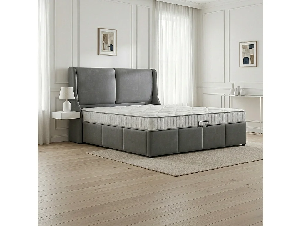 Ensemble Lit Coffre avec Matelas CHITA 140x200cm - Soutien Medium 7 Zones,épaisseur 20 cm - Rangement Intégré