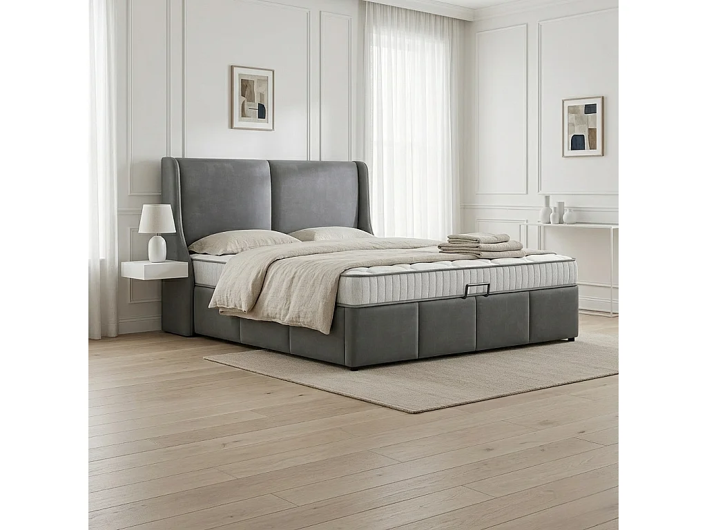 Ensemble Lit Coffre avec Matelas CHITA 140x200cm - Soutien Medium 7 Zones,épaisseur 20 cm - Rangement Intégré
