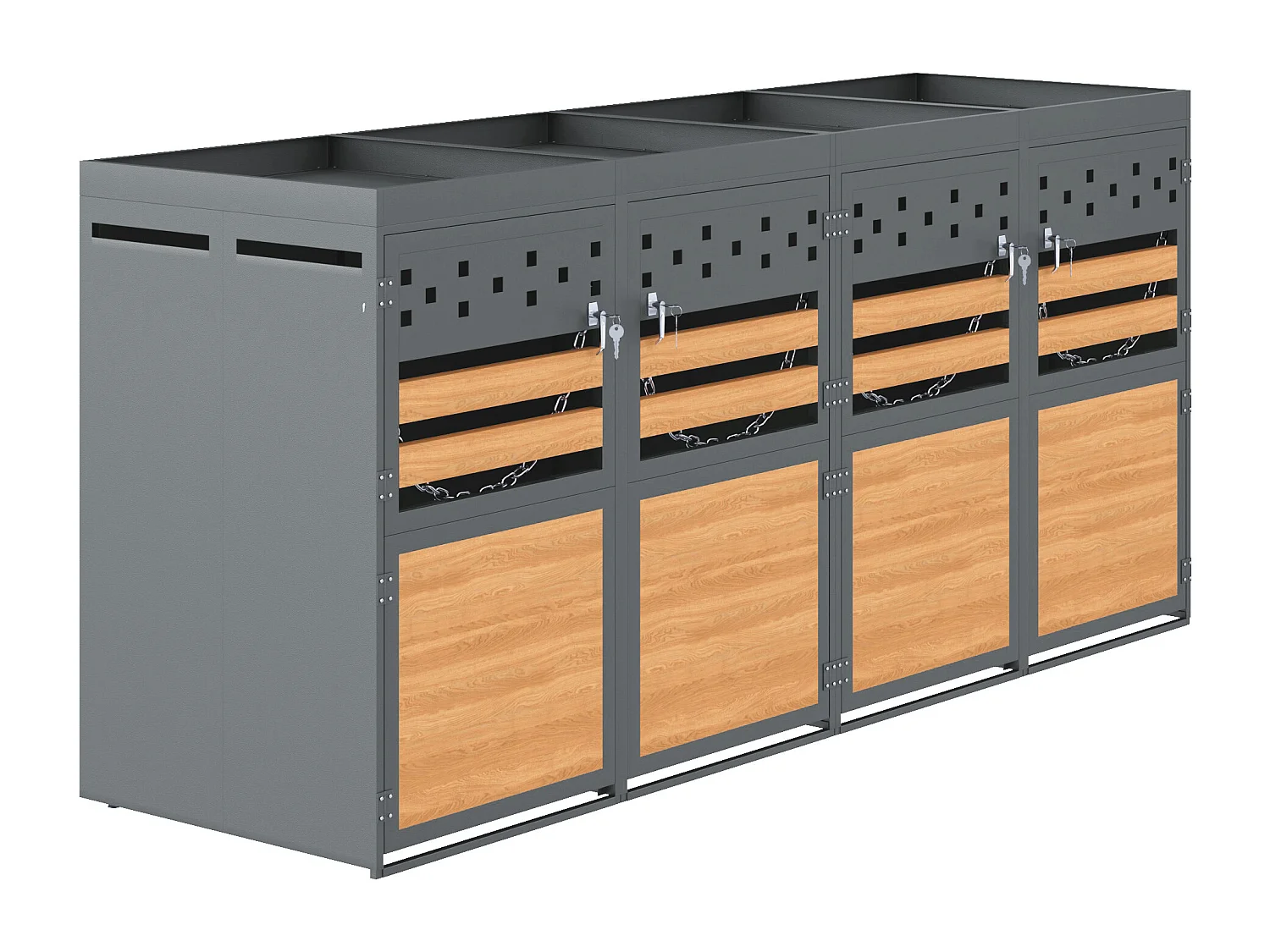 Abri pour 4 poubelles de jardin(120-240 litres)- 2 x 132 x 80 x 125 cm - avec toit végétalisé + serrure + 4 portes - métal - gris