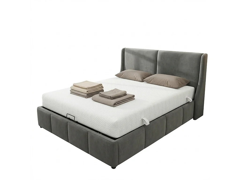 Ensemble matelas et  lit coffre 140x200 cm Ressorts ensachés Double Confort (Fermeté H3 & H4) épaisseur 20 cm, Rangement Intégré