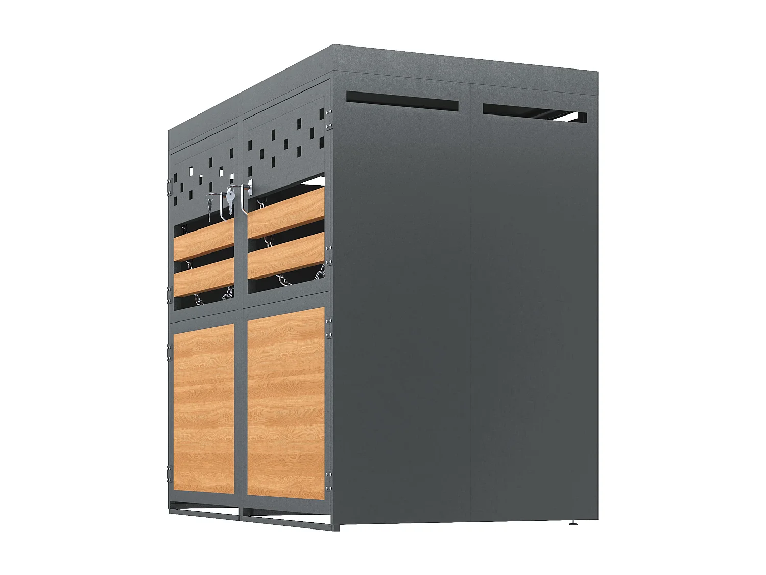 Abri pour 2 poubelles de jardin(120-240 litres)- 132 x 80 x 125 cm - avec toit végétalisé + serrure + 2 portes - métal - gris