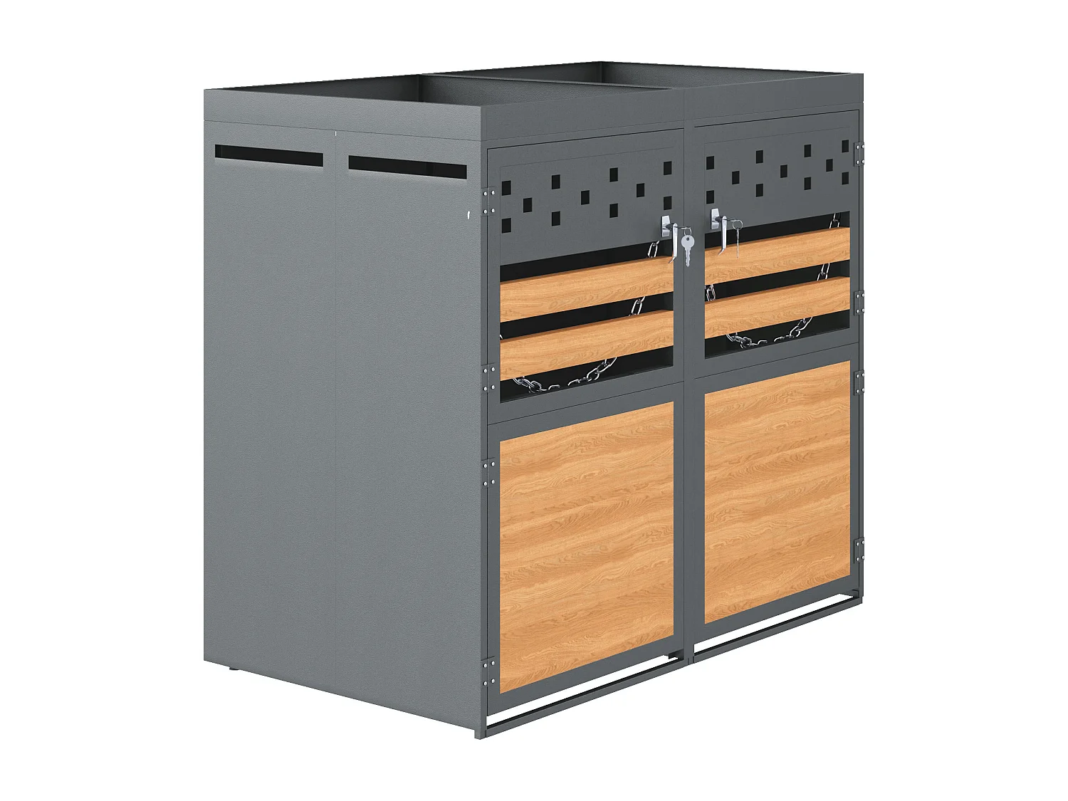 Abri pour 2 poubelles de jardin(120-240 litres)- 132 x 80 x 125 cm - avec toit végétalisé + serrure + 2 portes - métal - gris