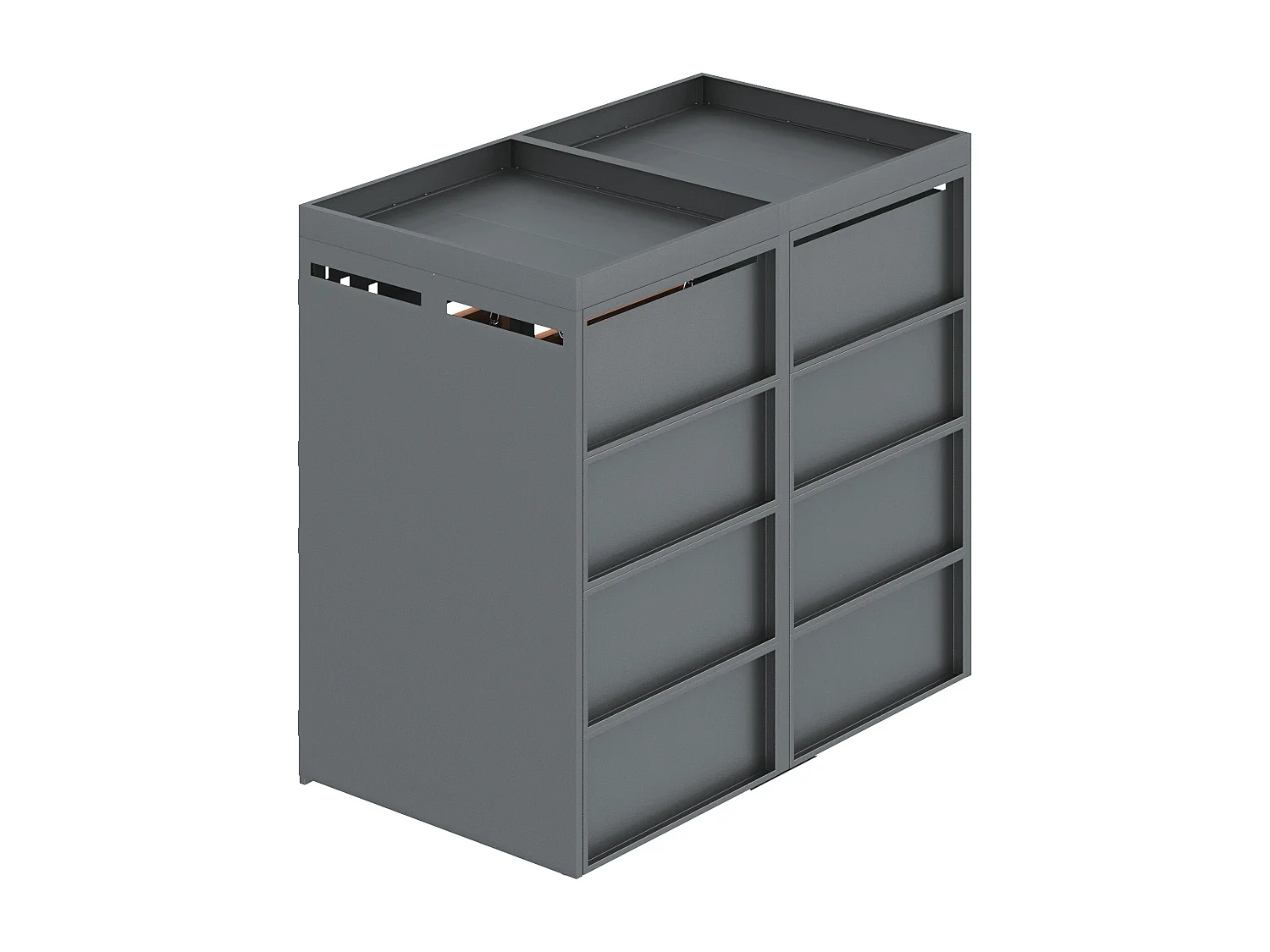 Abri pour 2 poubelles de jardin(120-240 litres)- 132 x 80 x 125 cm - avec toit végétalisé + serrure + 2 portes - métal - gris
