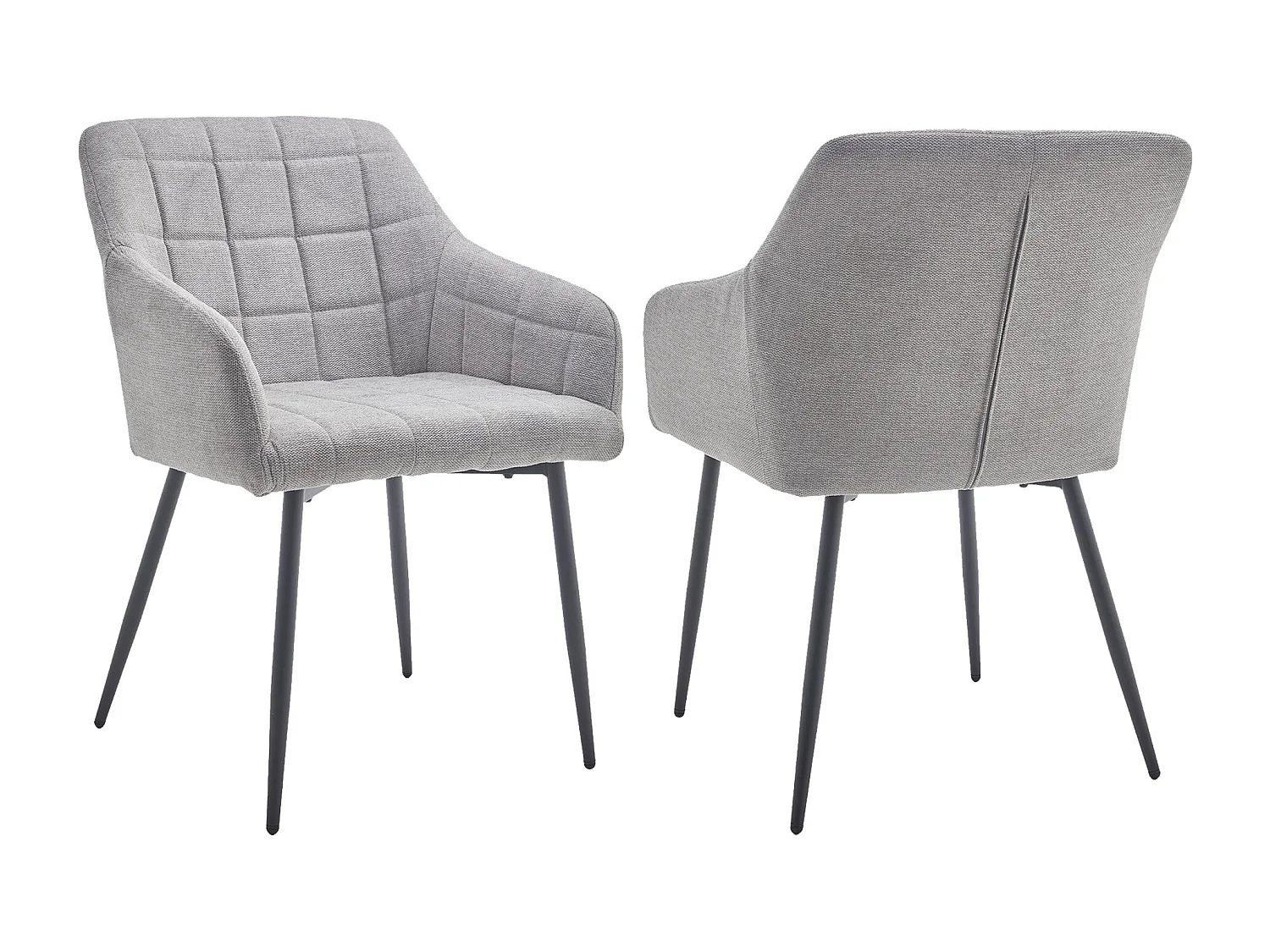 Pack de 2 sillas de comedor de 82x61x57 cm de tela en color gris y patas negras Freya