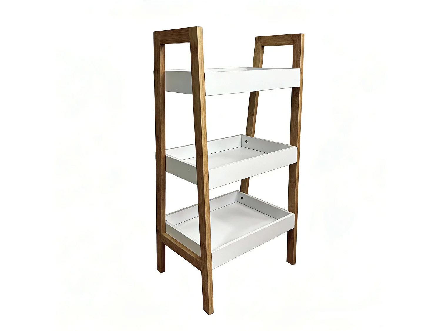 Estantería baja Take salón 3 estantes blanco y madera claro 75x35x30 cm