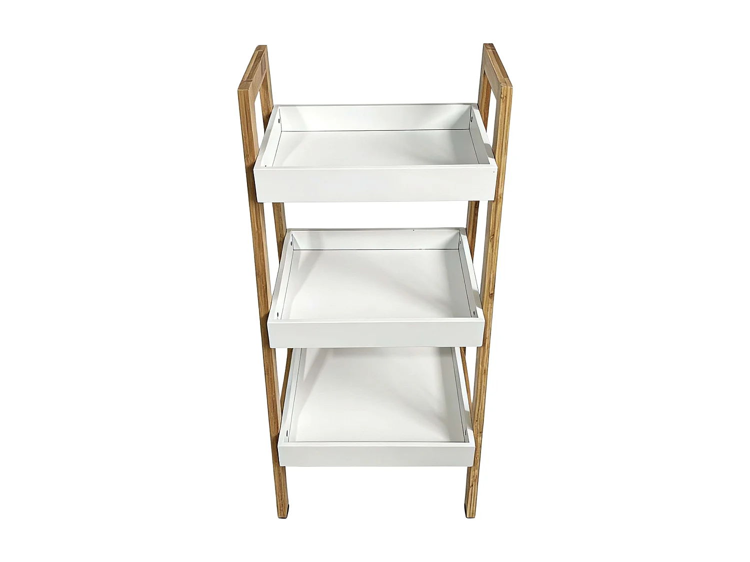 Estantería baja Take salón 3 estantes blanco y madera claro 75x35x30 cm