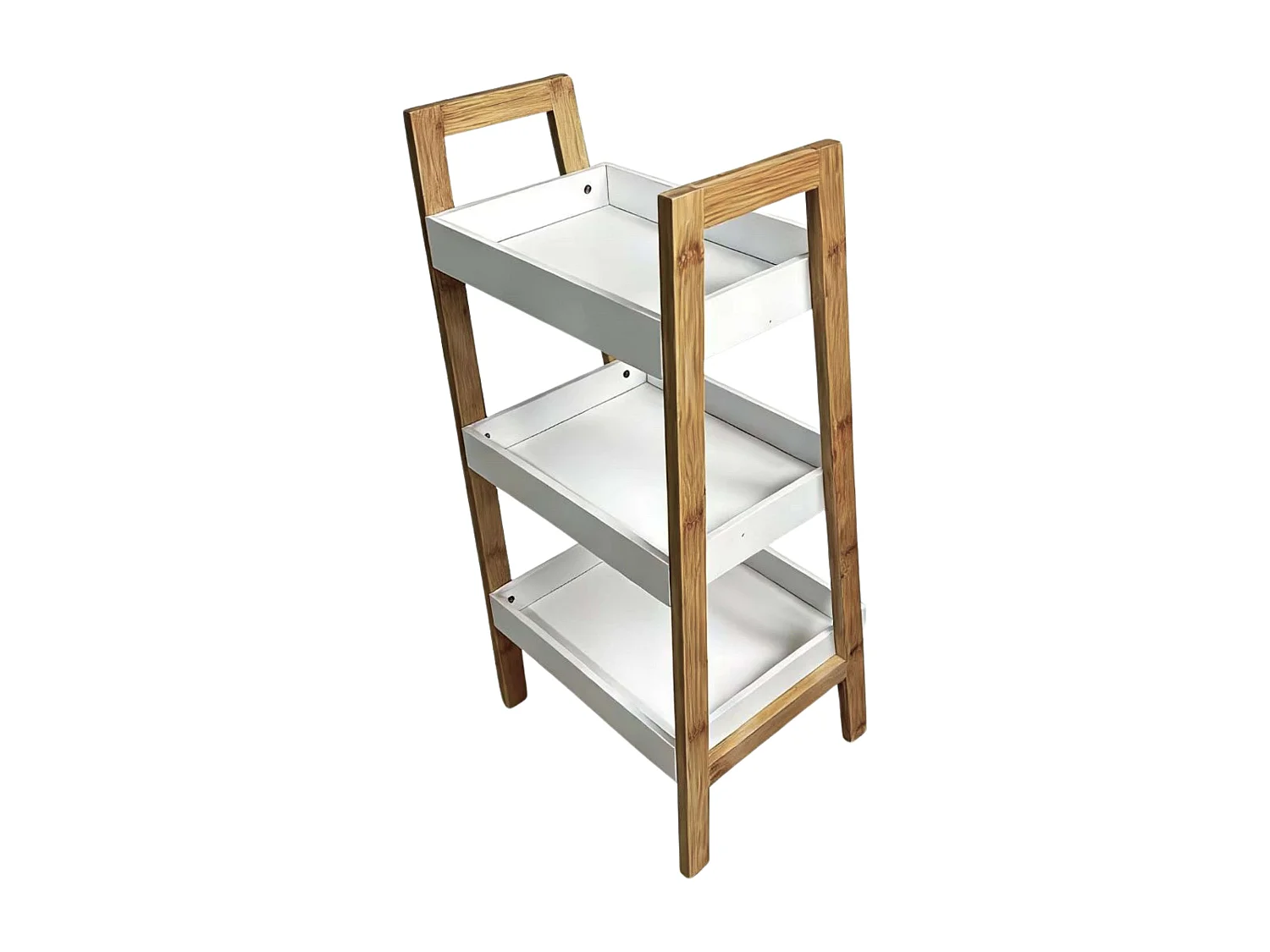 Estantería baja Take salón 3 estantes blanco y madera claro 75x35x30 cm