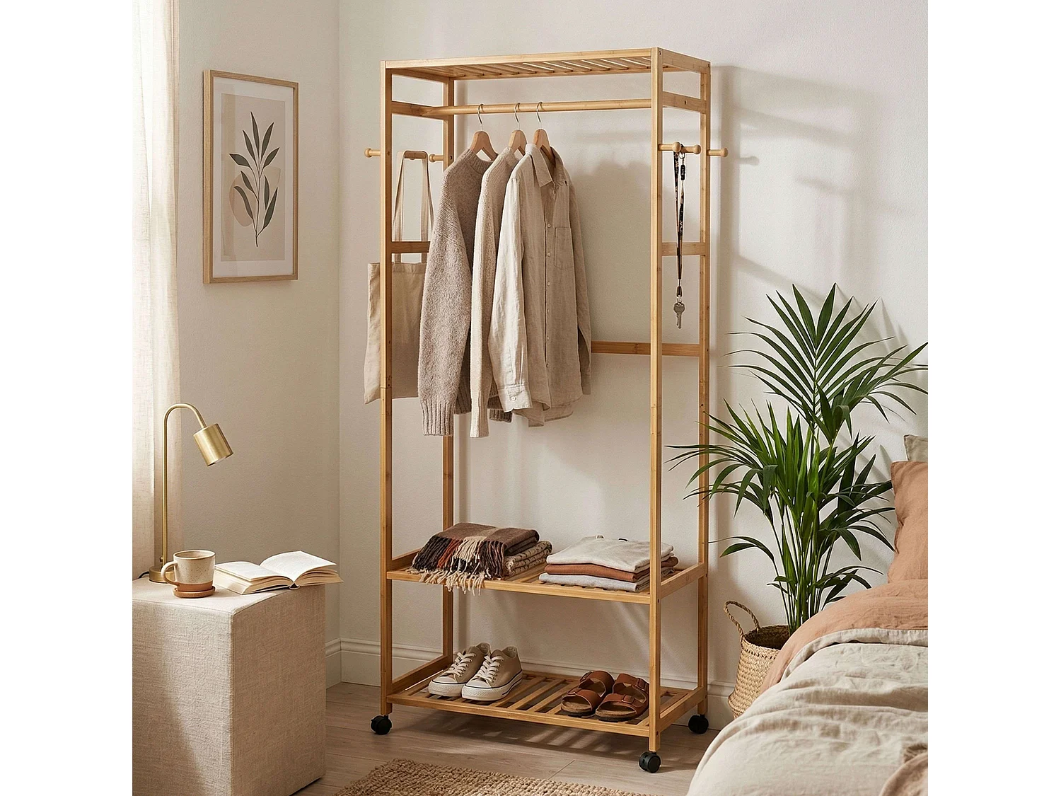 Perchero Take dormitorio 2 estantes en color marrón 169x78x37 cm