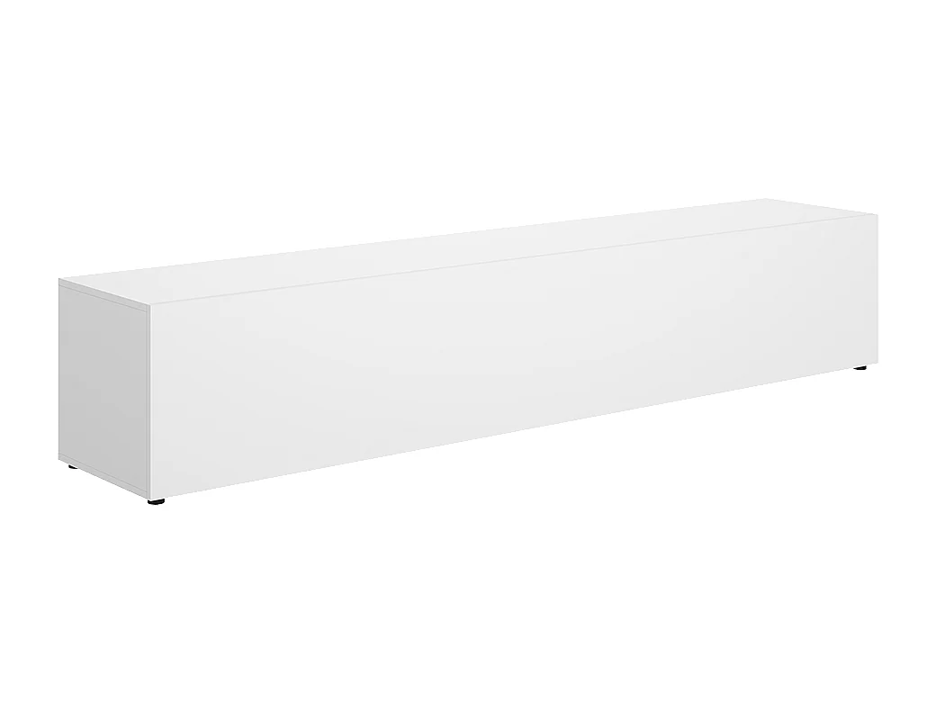 Meuble TV bas avec portes abattantes, coloris blanc - Hauteur 42 x Longueur 220 x Profondeur 41,5 cm