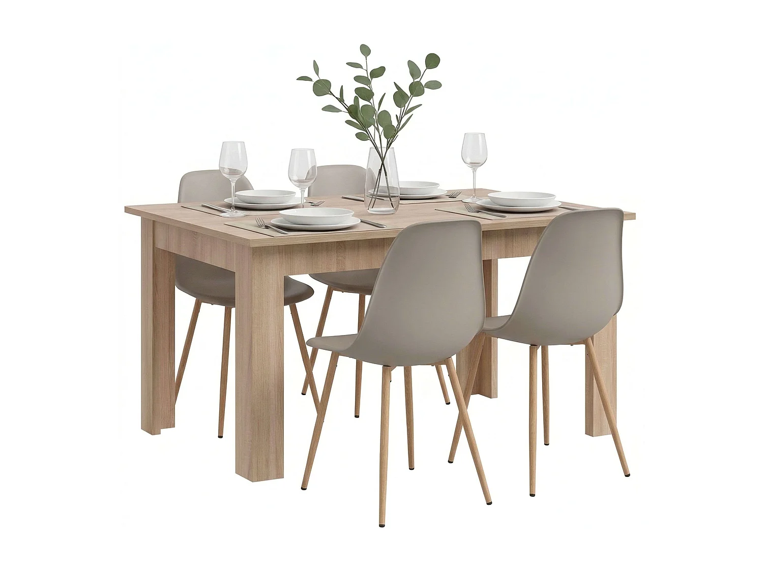 Conjunto de jantar Sonoma Oak bege (mesa + 4 cadeiras) Mesa em melamina e cadeiras em PVC