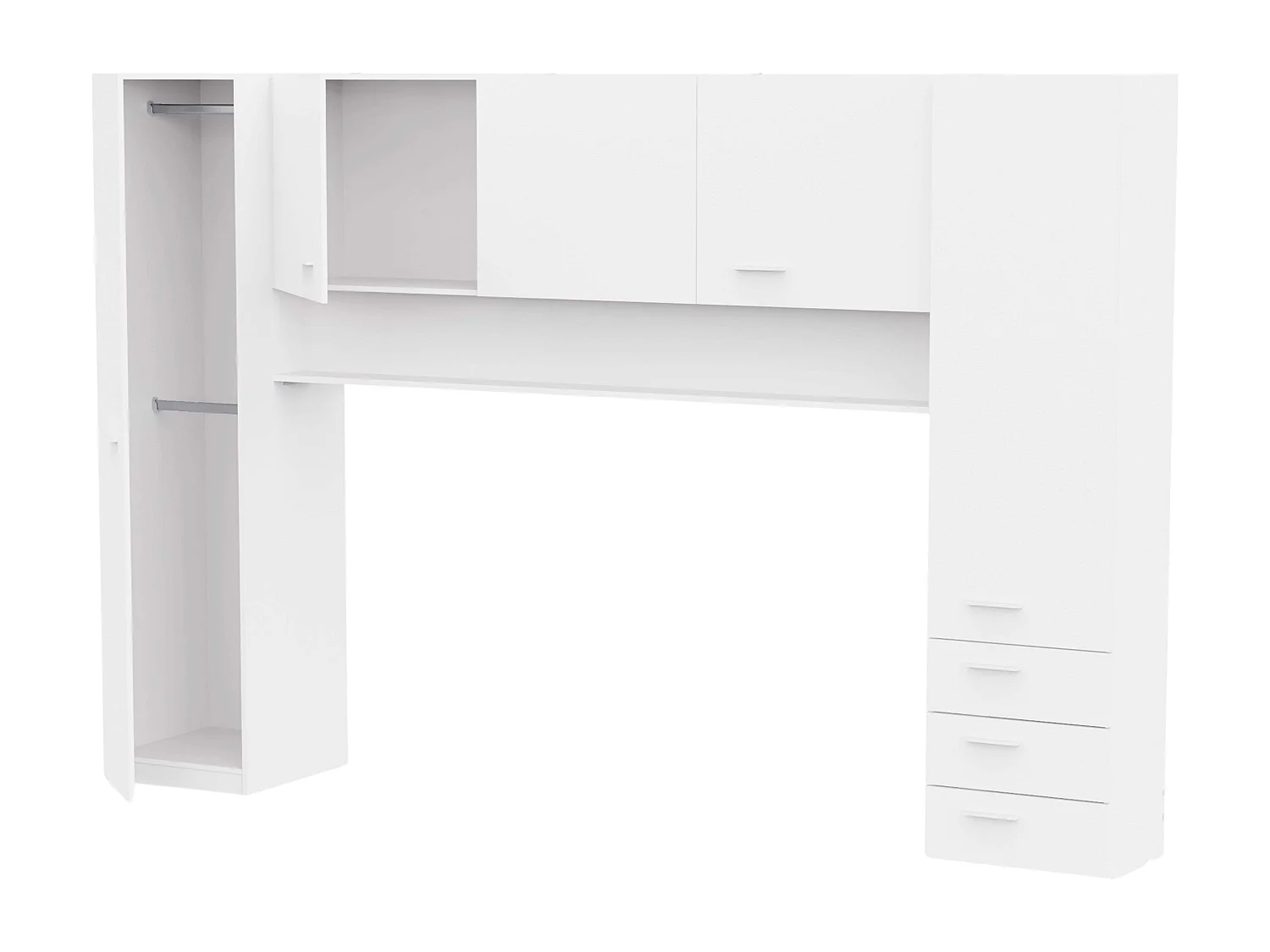 Guarda-roupa suspenso com portas e 3 gavetas, branco fosco, 203x304x53,5 cm