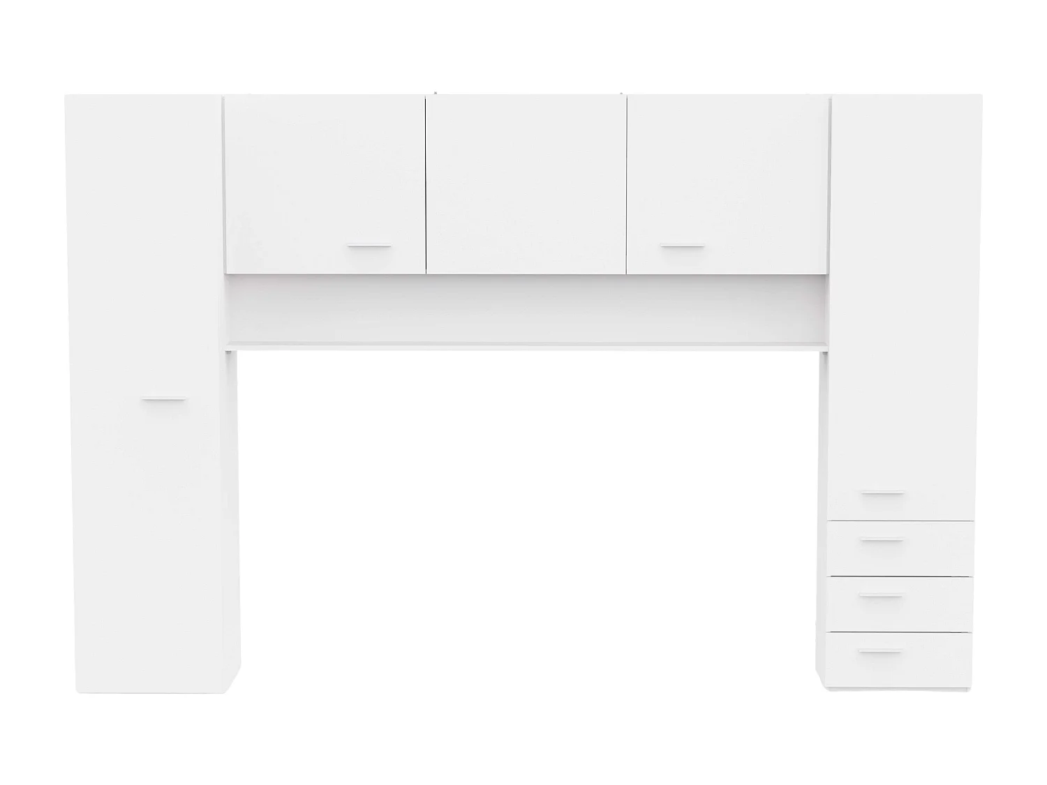 Guarda-roupa suspenso com portas e 3 gavetas, branco fosco, 203x304x53,5 cm