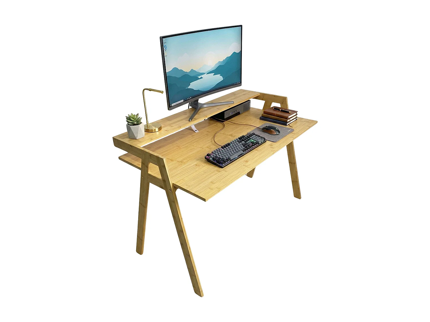 Mesa de estudo em bambu marrom, 75x113x60 cm