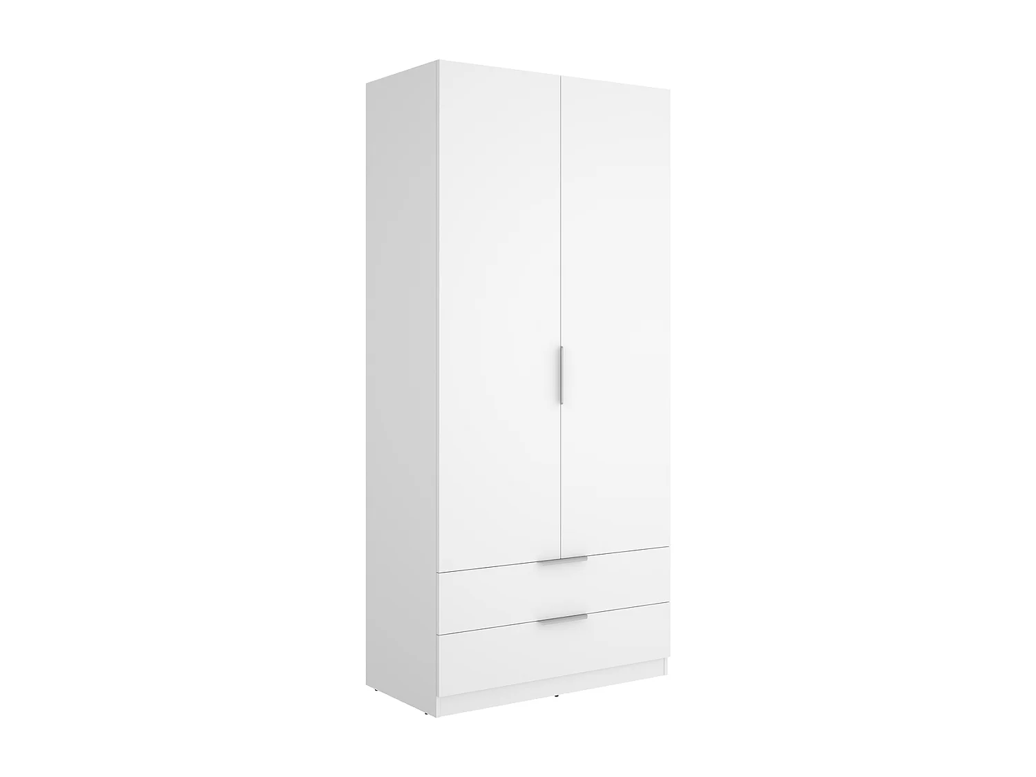 Armoire placard de rangement à 2 portes battantes et 2 tiroirs, coloris blanc - Hauteur 203,5 x Longueur 91 x Profondeur 51,4 cm