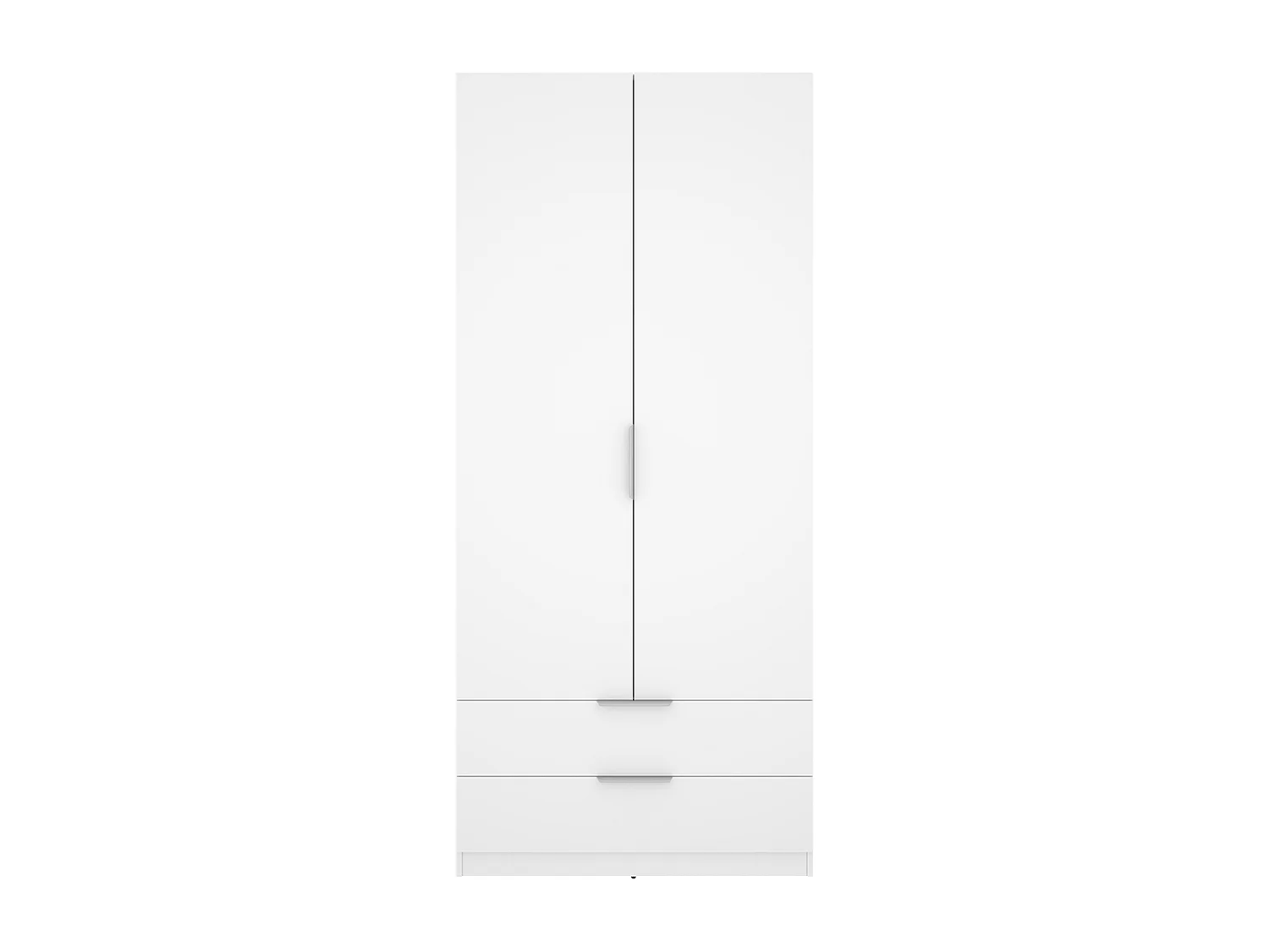 Armoire placard de rangement à 2 portes battantes et 2 tiroirs, coloris blanc - Hauteur 203,5 x Longueur 91 x Profondeur 51,4 cm