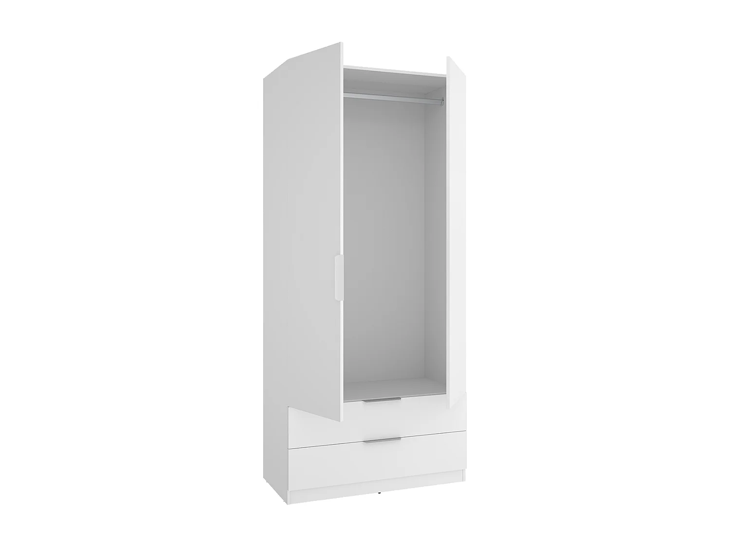 Armoire placard de rangement à 2 portes battantes et 2 tiroirs, coloris blanc - Hauteur 203,5 x Longueur 91 x Profondeur 51,4 cm