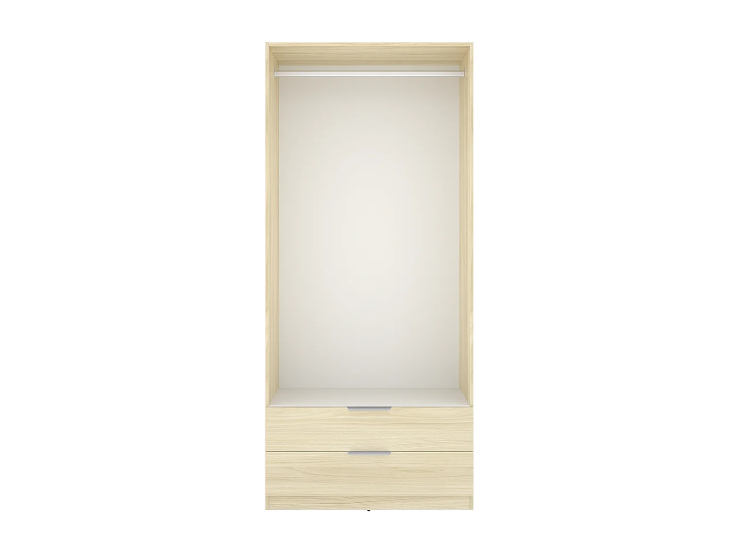 Armoire placard de rangement à 2 portes battantes et 2 tiroirs, coloris Chêne clair - Hauteur 203,5 x Longueur 91 x Profondeur 51,4 cm