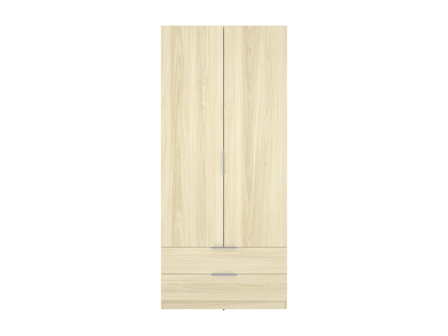 Armoire placard de rangement à 2 portes battantes et 2 tiroirs, coloris Chêne clair - Hauteur 203,5 x Longueur 91 x Profondeur 51,4 cm