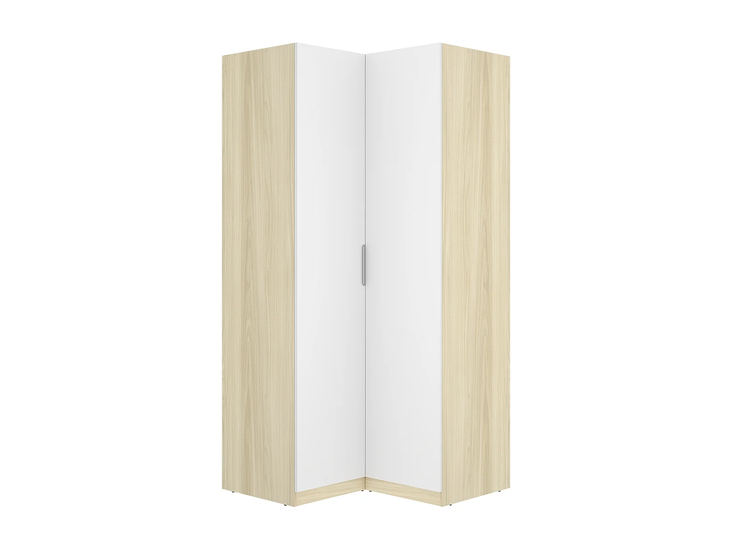 Armoire d'angle placard de rangement à 2 portes battantes, coloris blanc/Chêne clair - Hauteur 203,5 x Longueur 95 x Profondeur 97 cm