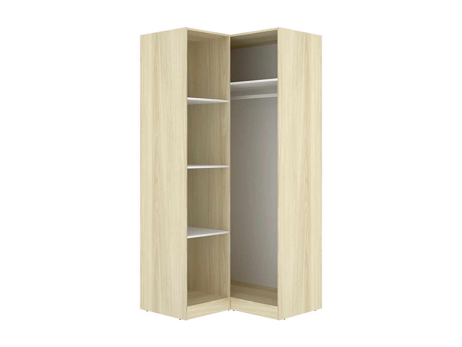 Armoire d'angle placard de rangement à 2 portes battantes, coloris blanc/Chêne clair - Hauteur 203,5 x Longueur 95 x Profondeur 97 cm