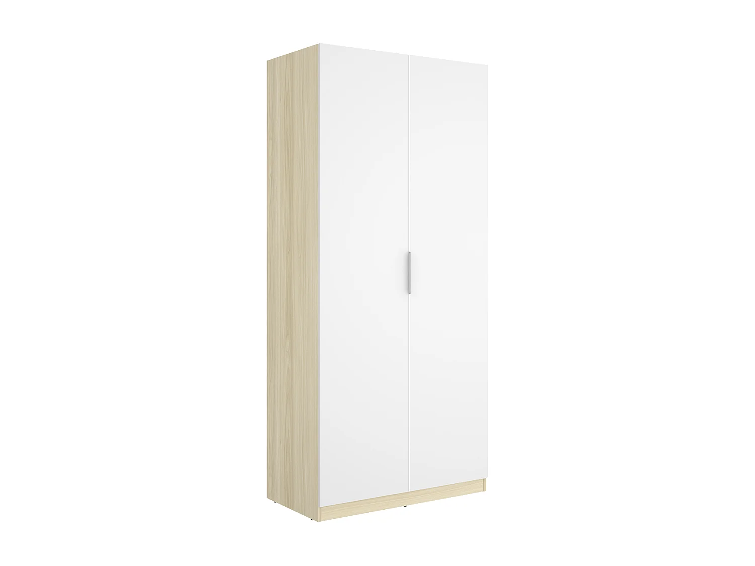 Armoire placard de rangement à 2 portes battantes et tringle, coloris blanc/Chêne clair - Hauteur 203,5 x Longueur 91 x Profondeur 51,4 cm