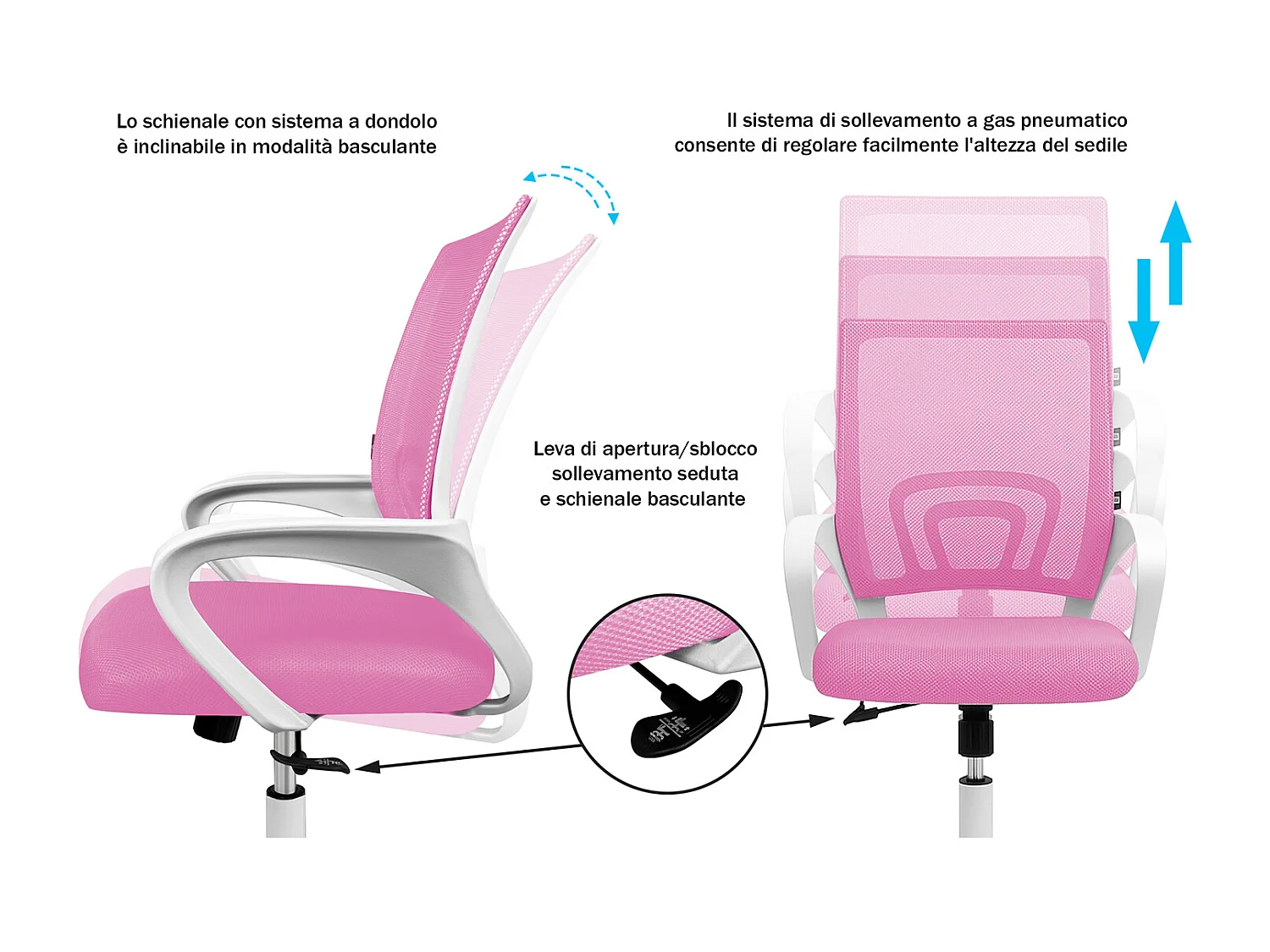 Sedia da ufficio ergonomica girevole fucsia – Happy
