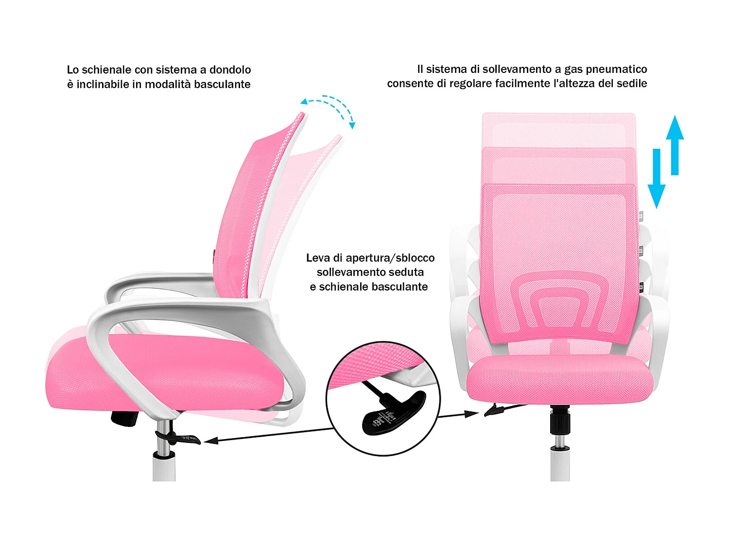 Sedia da ufficio ergonomica girevole fucsia – Happy