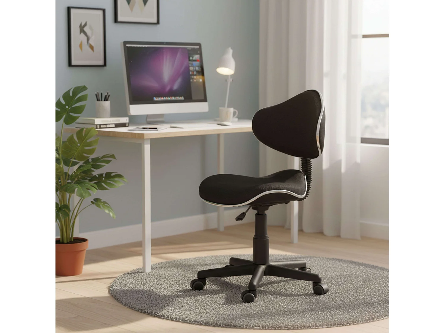 Cadeira de escritório giratória Argonaut preta, ajuste de altura, poliéster, 58x82x57 cm