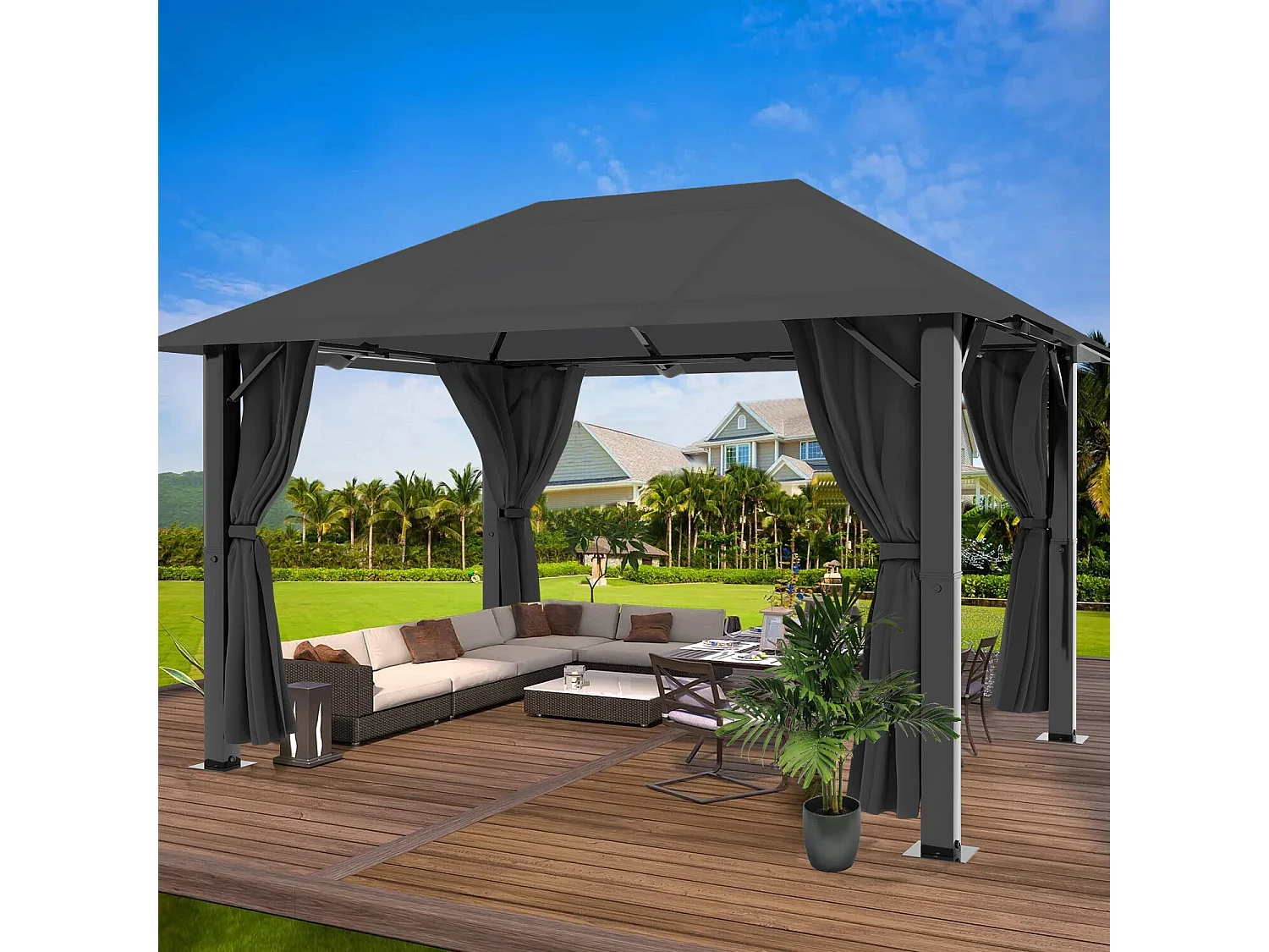 GUNJI Tente de Jardin Pavillon 3×4m, Aluminium Résistante aux Intempéries