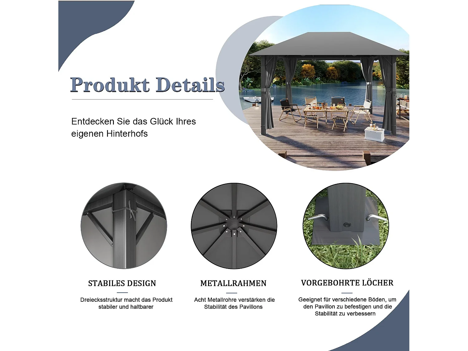 GUNJI Tente de Jardin Pavillon 3×4m, Aluminium Résistante aux Intempéries