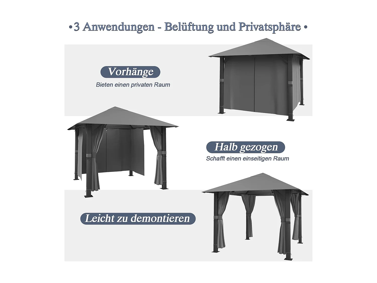 GUNJI Tente de Jardin Pavillon 3×4m, Aluminium Résistante aux Intempéries