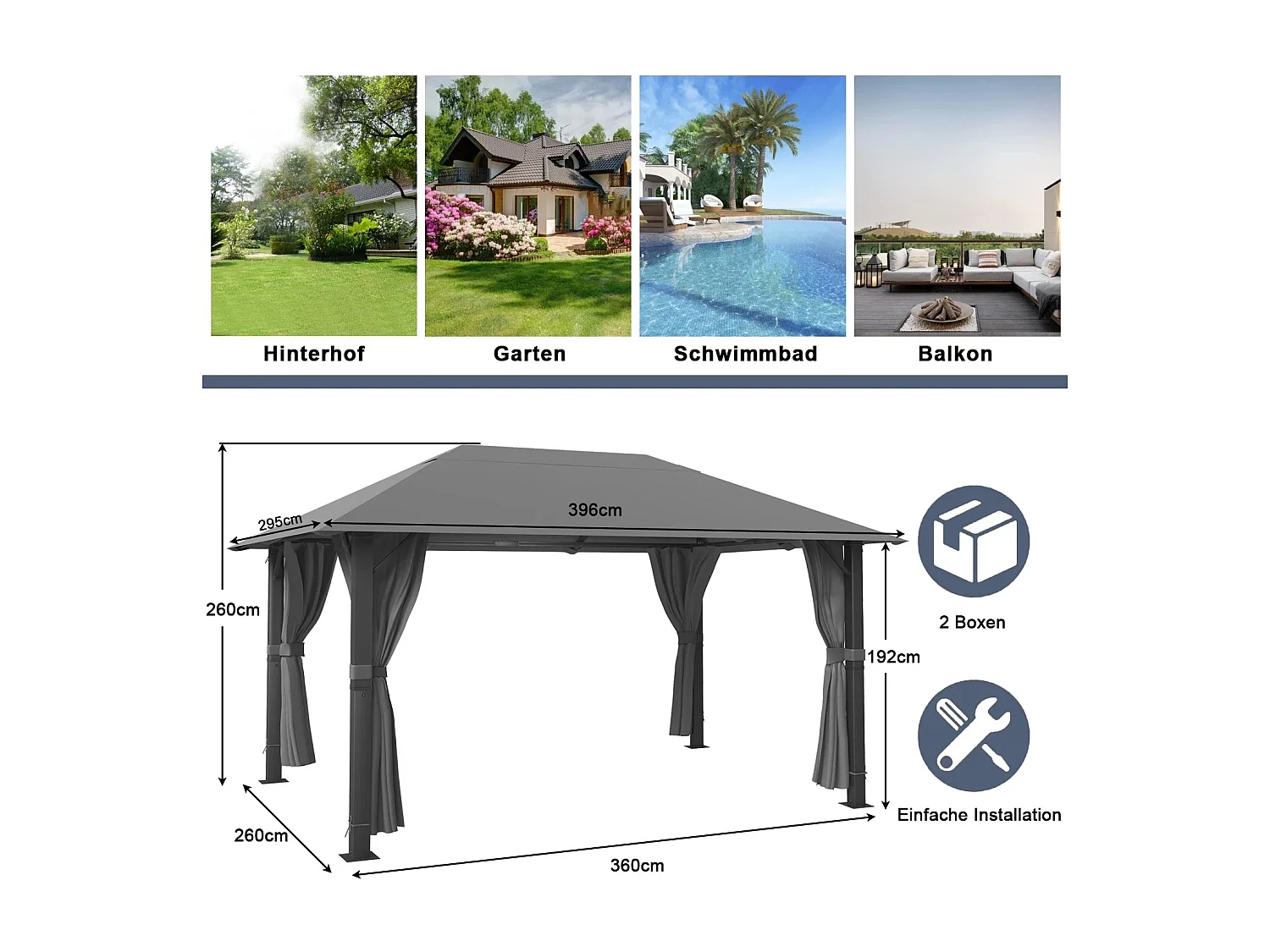 GUNJI Tente de Jardin Pavillon 3×4m, Aluminium Résistante aux Intempéries