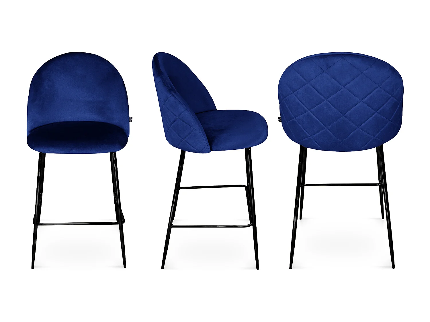 Sgabello cucina imbottito, sgabello alto in velluto blu piede nero – Nicole