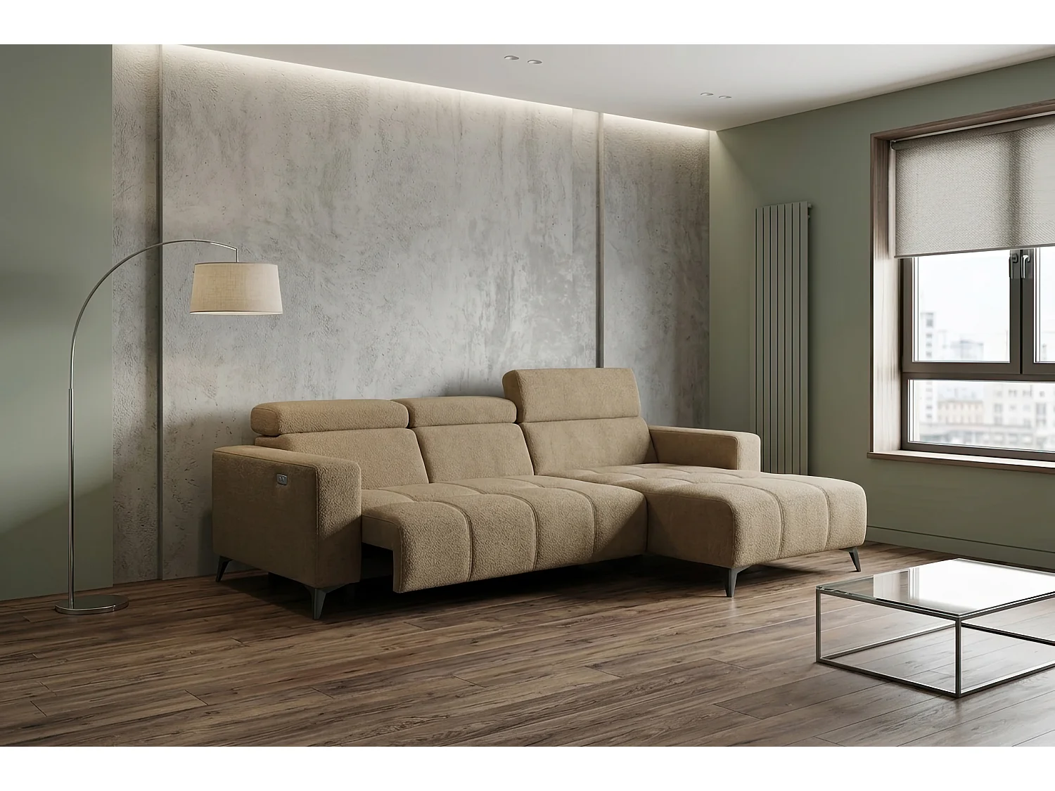 Nicolette – Moderne hoekbank met elektrische relaxfunctie