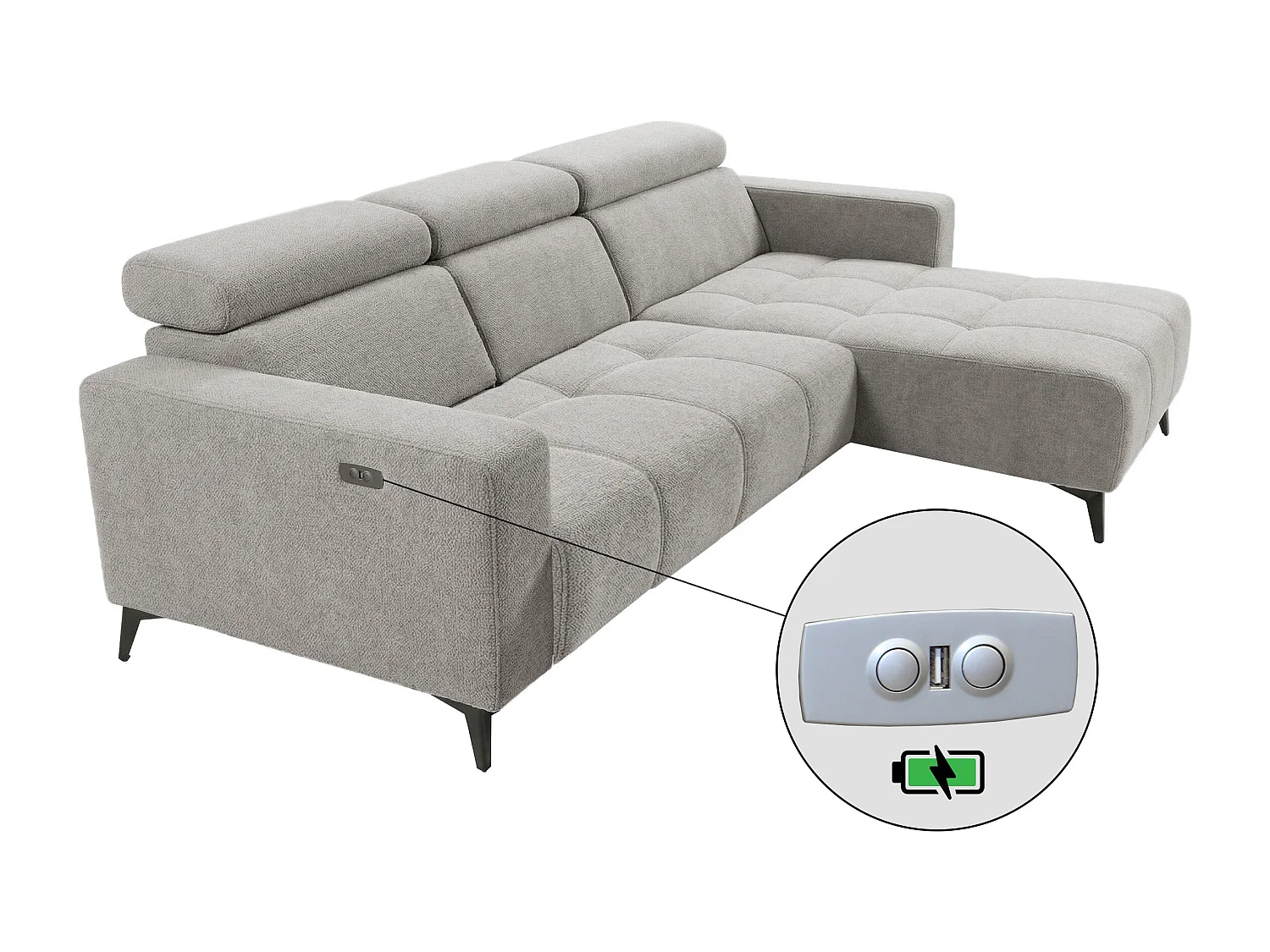Nicolette - Canapé d’angle moderne avec fonction relax électrique