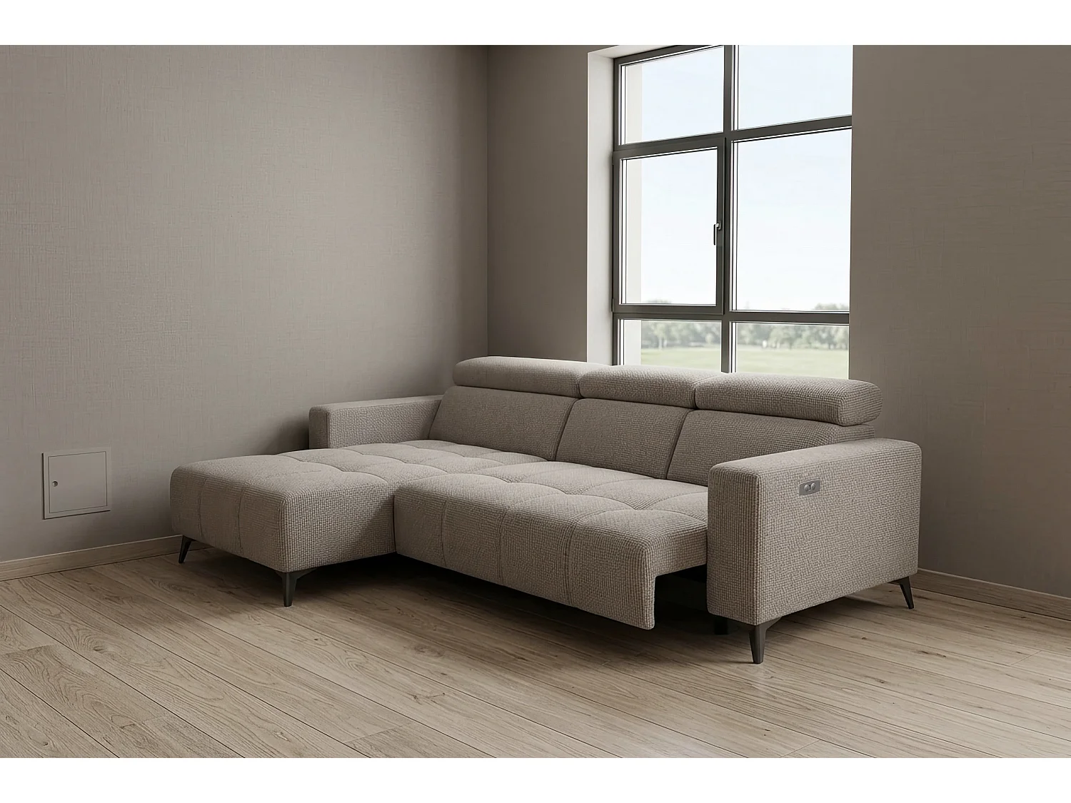 Nowoczesny narożnik Nicolette z elektryczną funkcją relax