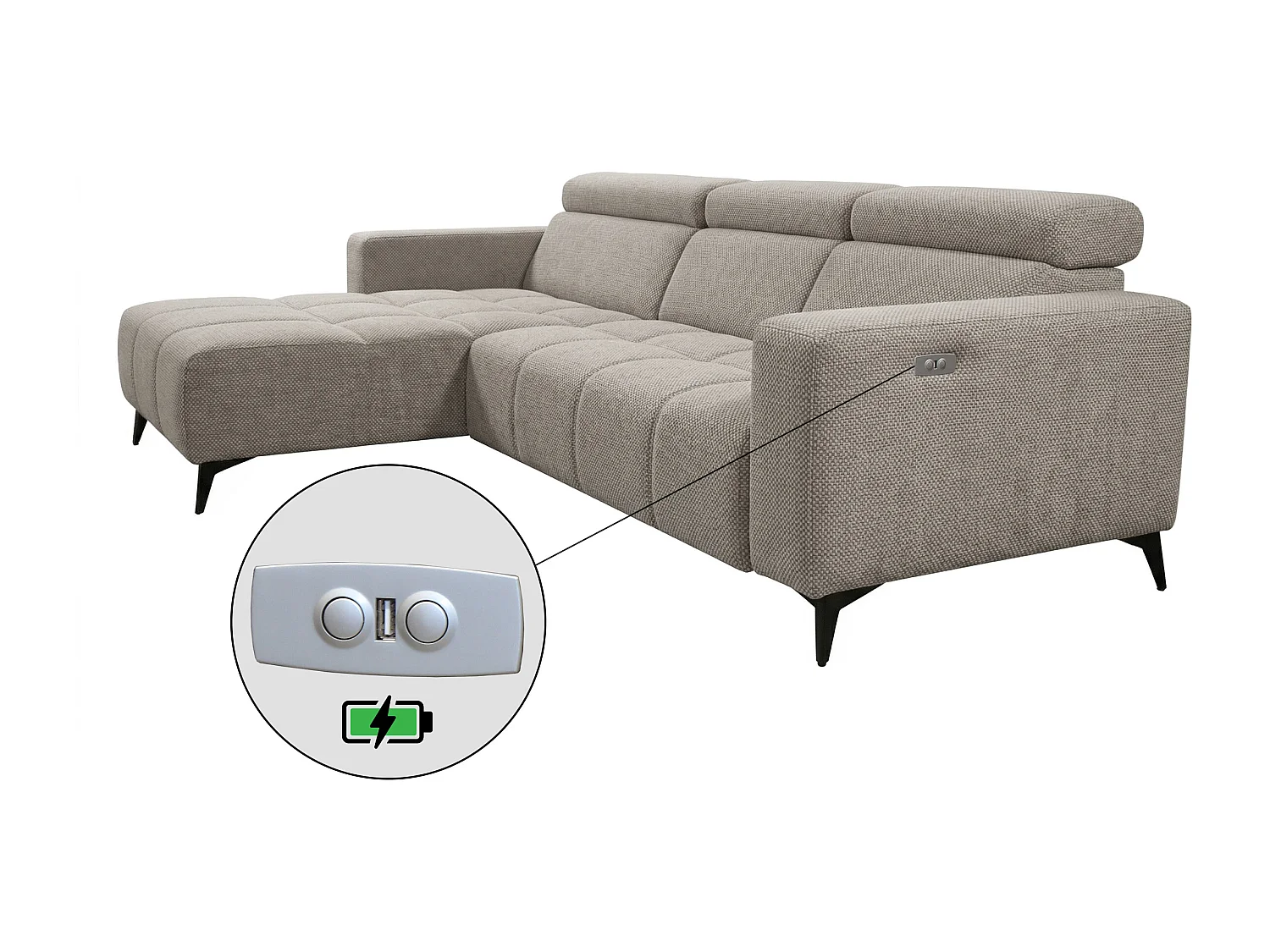 Nicolette - Canapé d’angle moderne avec fonction relax électrique