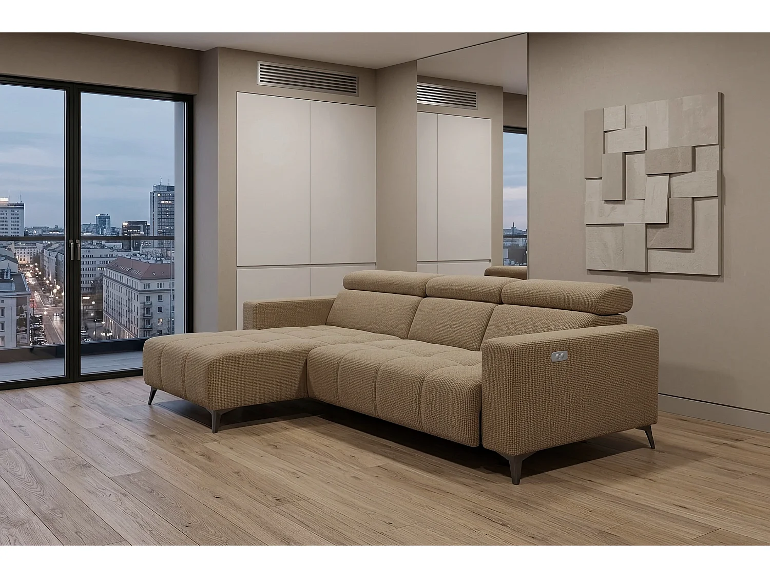 Nowoczesny narożnik Nicolette z elektryczną funkcją relax