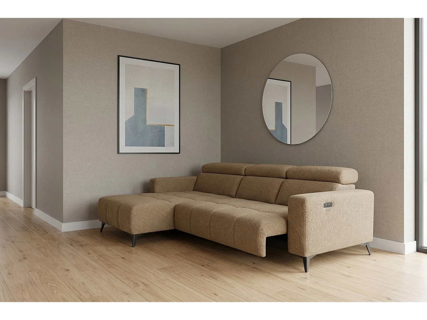 Nowoczesny narożnik Nicolette z elektryczną funkcją relax