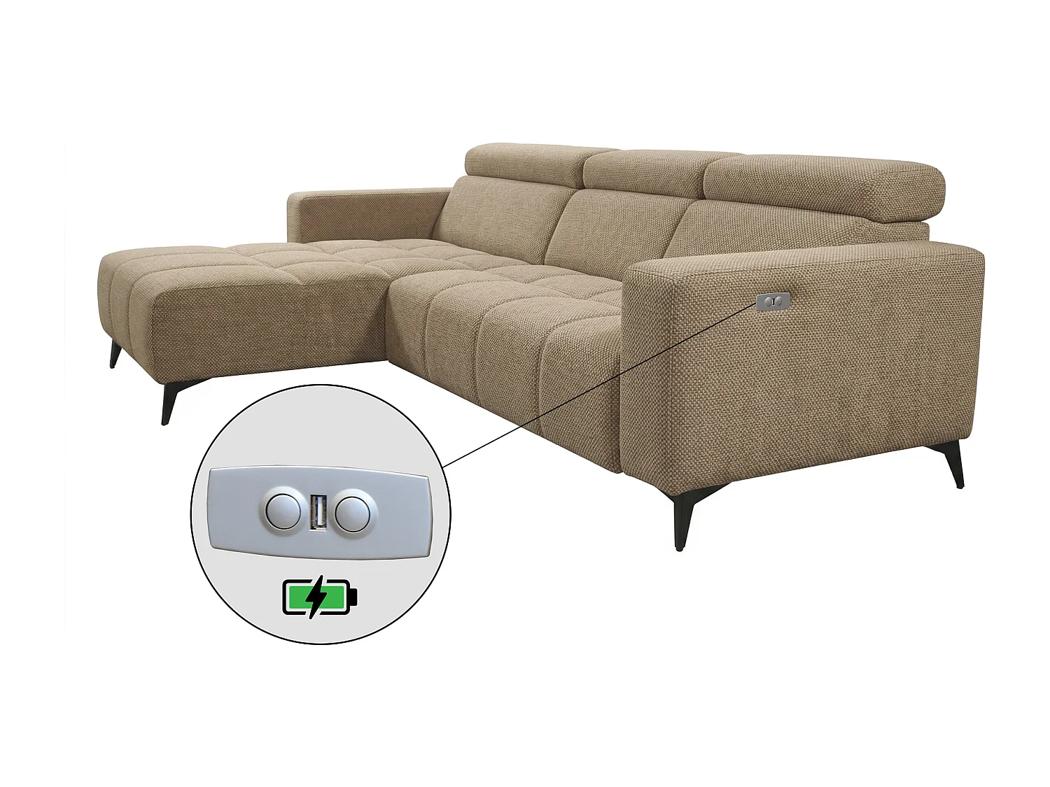Nicolette - Canapé d’angle moderne avec fonction relax électrique