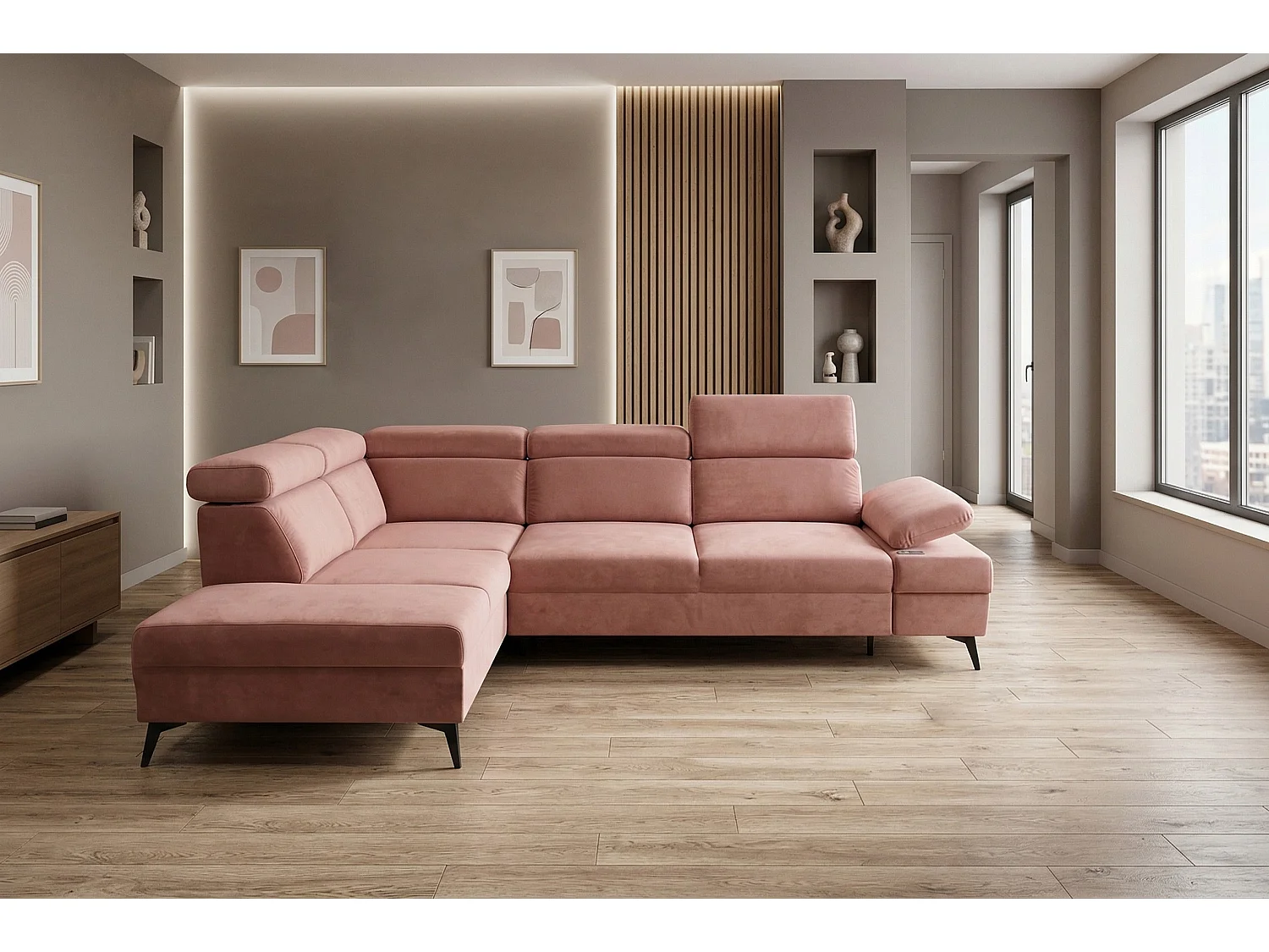 Canapé d’angle moderne Vigo avec fonction RELAX et appuie-têtes réglables – idéal pour le salon