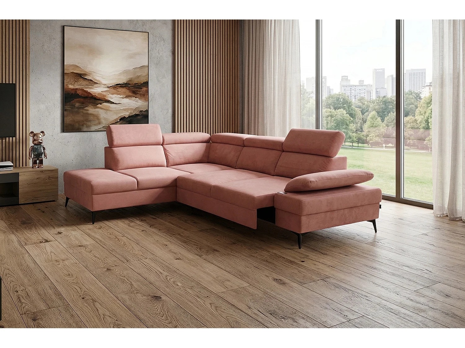 Canapé d’angle moderne Vigo avec fonction RELAX et appuie-têtes réglables – idéal pour le salon