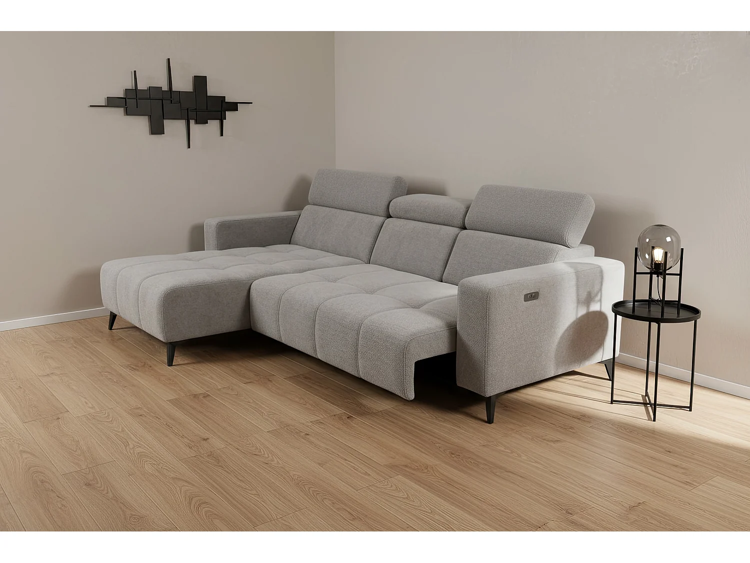 Nowoczesny narożnik Nicolette z elektryczną funkcją relax