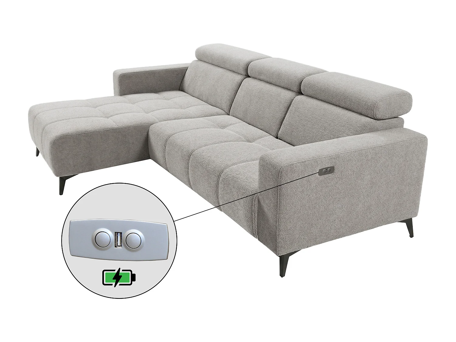 Nicolette - Canapé d’angle moderne avec fonction relax électrique