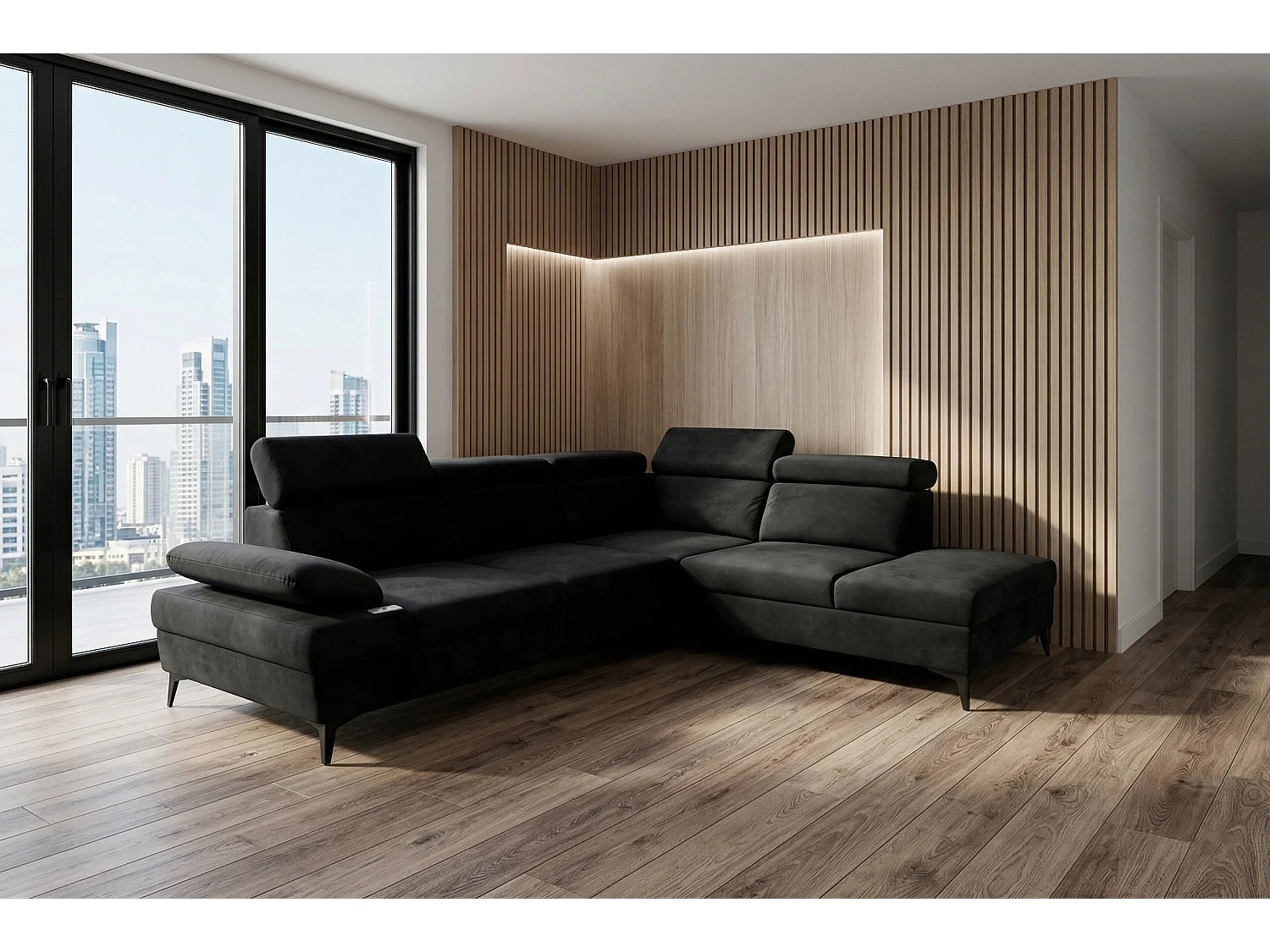 Canapé d’angle moderne Vigo avec fonction RELAX et appuie-têtes réglables – idéal pour le salon