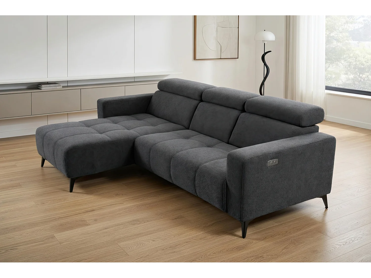 Nowoczesny narożnik Nicolette z elektryczną funkcją relax