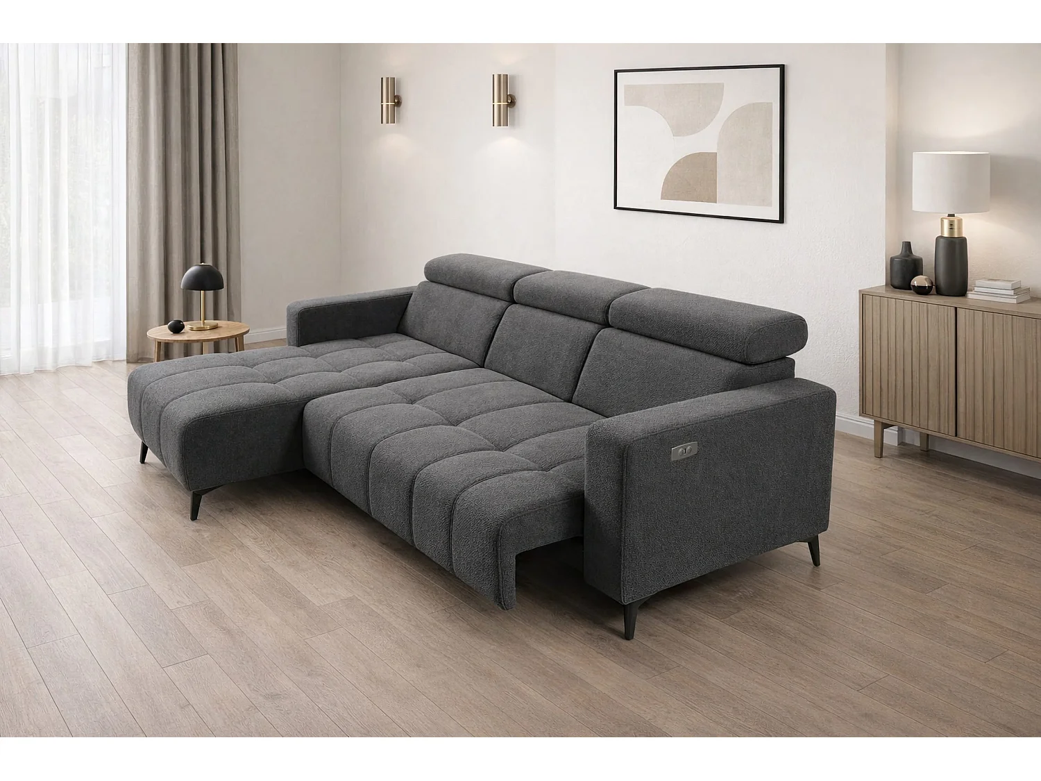 Nowoczesny narożnik Nicolette z elektryczną funkcją relax