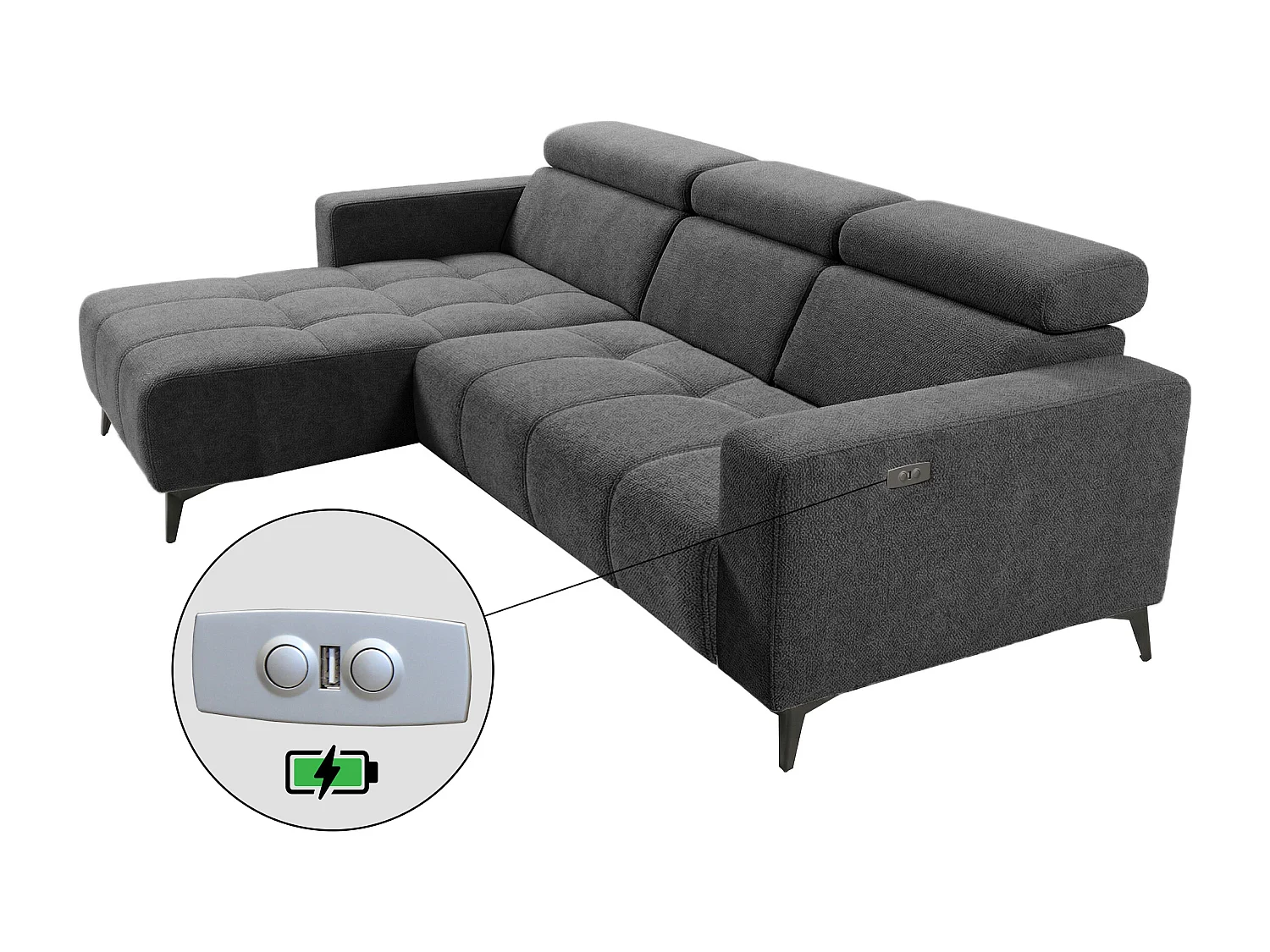 Nicolette - Canapé d’angle moderne avec fonction relax électrique