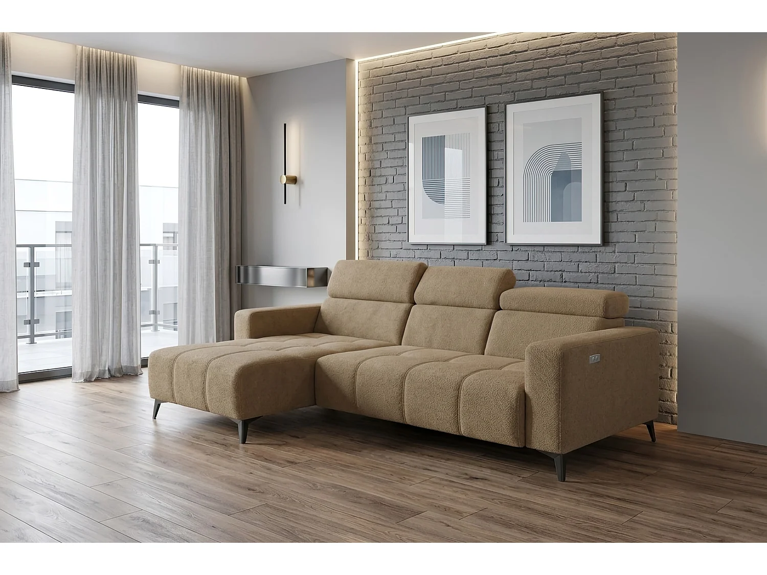 Nowoczesny narożnik Nicolette z elektryczną funkcją relax