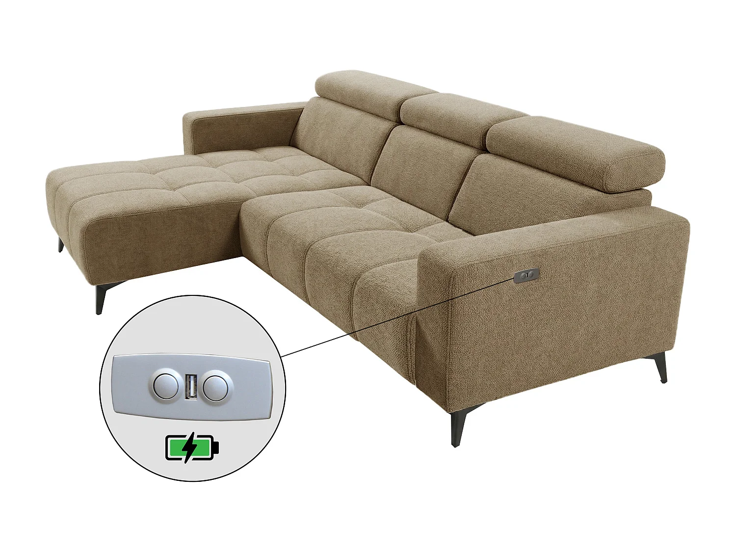 Nicolette - Canapé d’angle moderne avec fonction relax électrique